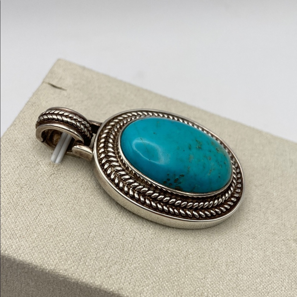 Vintage Whitney Kelly Sterling Silver 925 Large Oval Turquoise Pendant - Picture 3 of 8